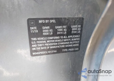 2020 Buick Regal Sportback Fwd Essence из США, поврежденный, VIN W04GP6SX1L1013744